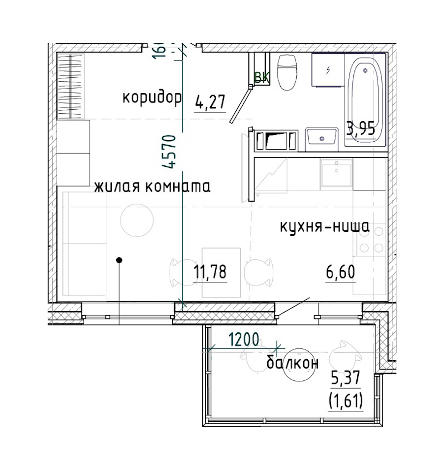 Квартира студия 31.97 м², 8/9 эт., ЖК «Jaanila Country 3»